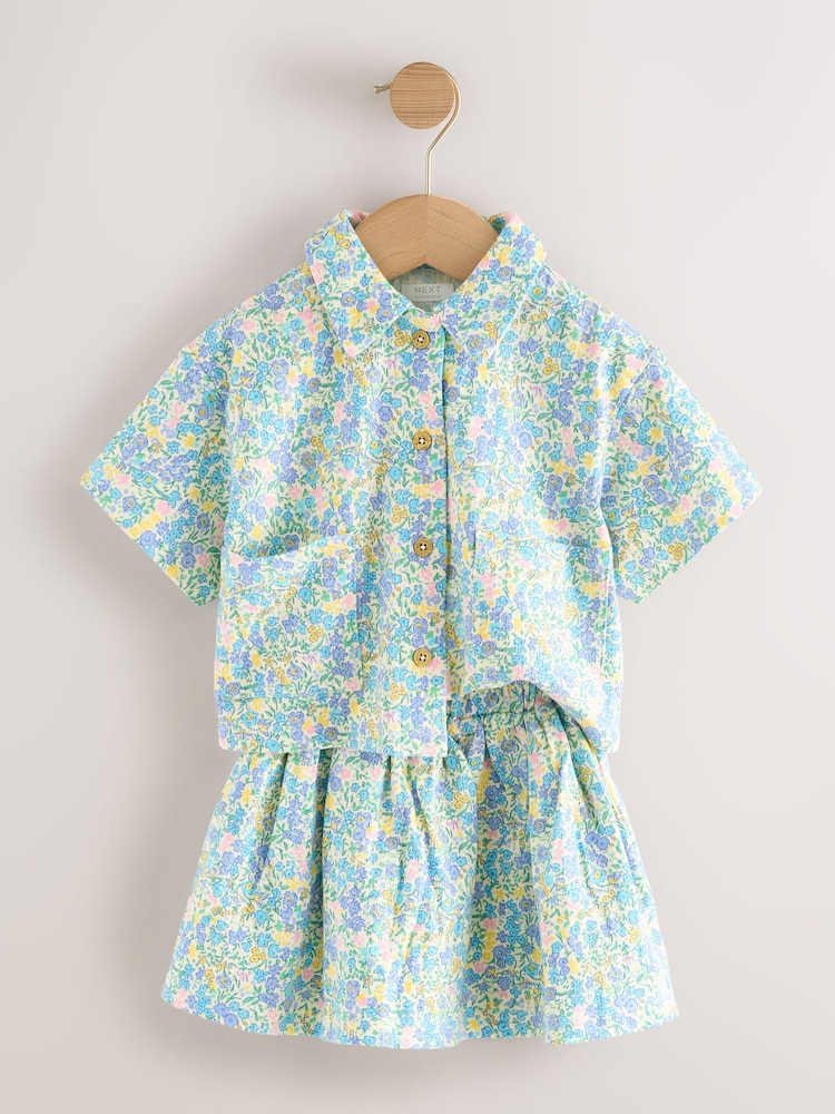Blue/Ecru Floral 100% Cotton Top and Skirt Set (3mths-7yrs) - Image 7 of 7 Blue/Ecru Floral 100% Cotton Top and Skirt Set (3mths-7yrs) - Image 7 of 7