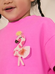 Pink/Orange Flamingo Character 100% Cotton T-Shirt and Skirt Set (3mths-7yrs) - Image 3 of 9