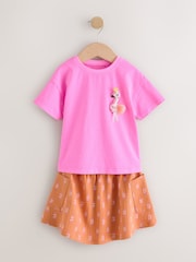 Pink/Orange Flamingo Character 100% Cotton T-Shirt and Skirt Set (3mths-7yrs) - Image 5 of 9
