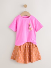 Pink/Orange Flamingo Character 100% Cotton T-Shirt and Skirt Set (3mths-7yrs) - Image 6 of 9
