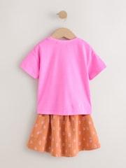 Pink/Orange Flamingo Character 100% Cotton T-Shirt and Skirt Set (3mths-7yrs) - Image 7 of 9