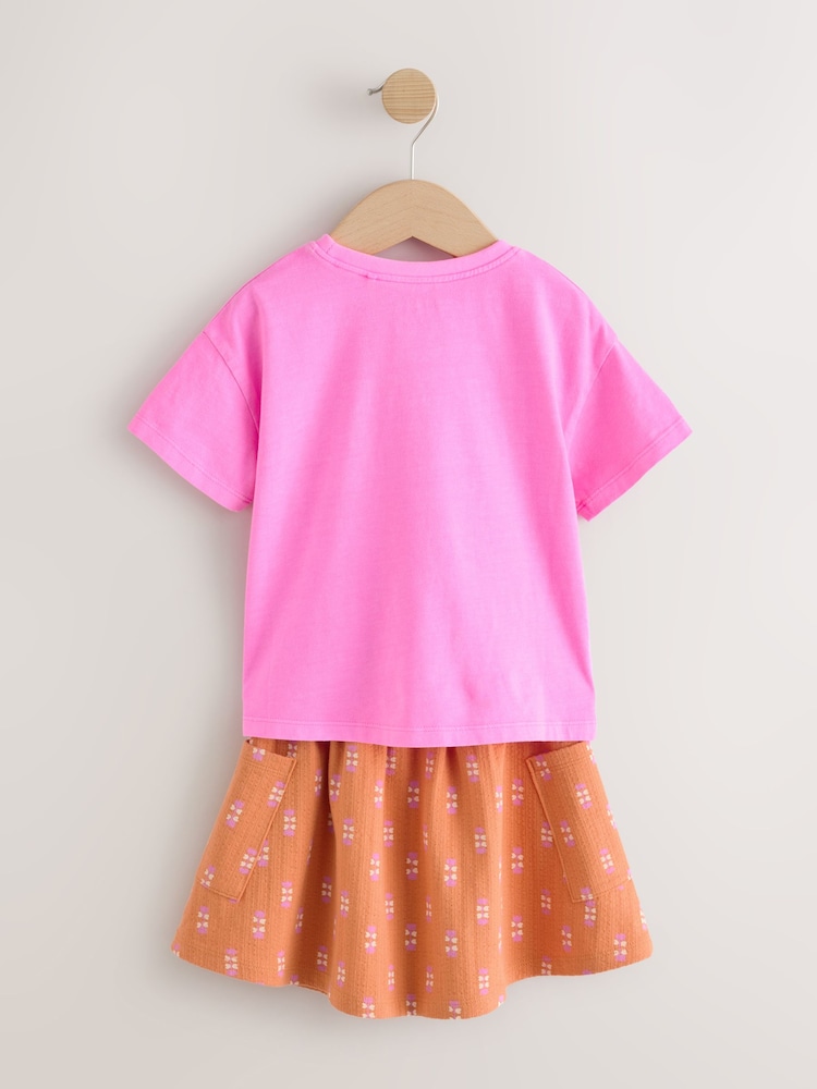 Pink/Orange Flamingo Character 100% Cotton T-Shirt and Skirt Set (3mths-7yrs) - Image 7 of 9