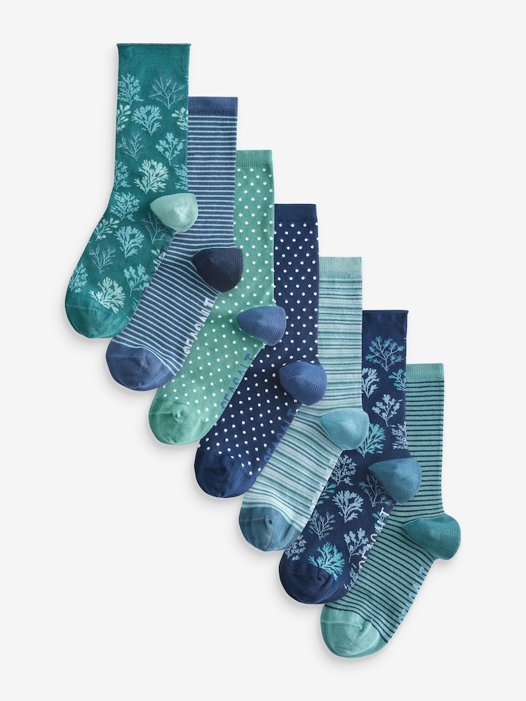 Seasalt Cornwall Womens Sailor Socks Box of 7 Blues - Imagen 1 de 9