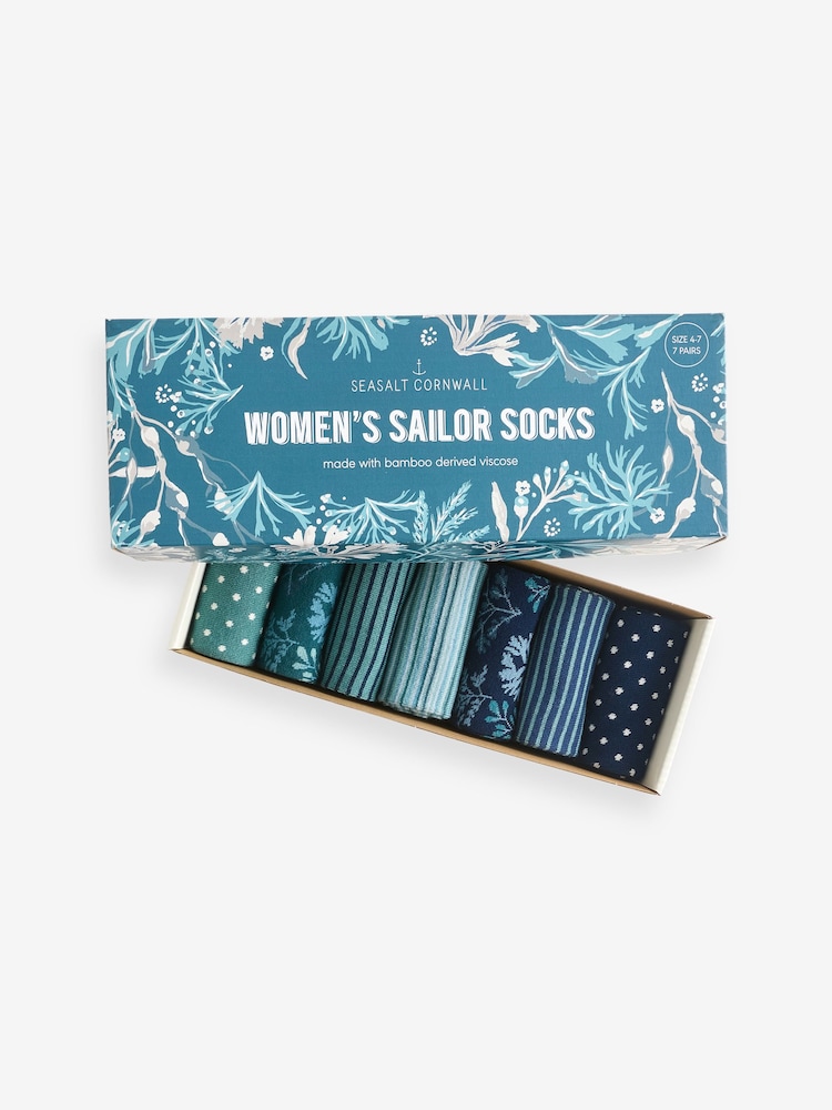 Seasalt Cornwall Womens Sailor Socks Box of 7 Blues - Imagen 9 de 9