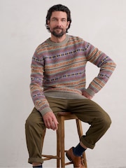 Seasalt Cornwall Orange/Blue Multi Mens Polventon Jumper - Image 1 of 5