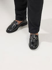 Yours Curve Black Wide Fit Snaffle Trim Leather Loafers - Image 1 of 3