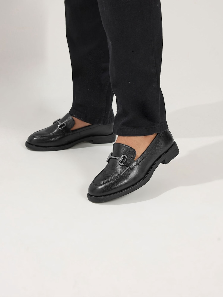Yours Curve Black Wide Fit Snaffle Trim Leather Loafers - Image 3 of 3