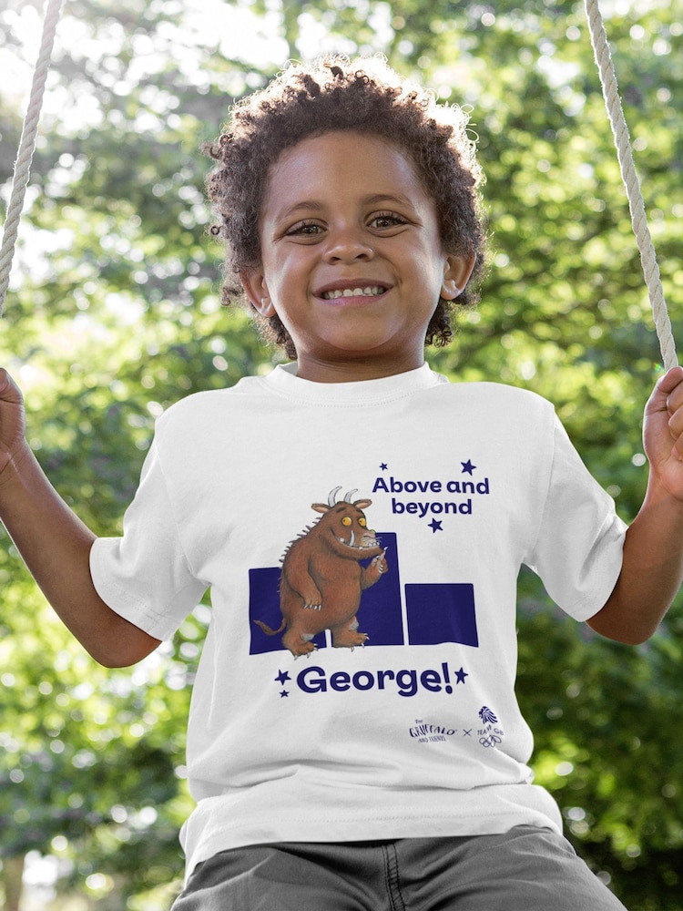 Star Editions Gruffalo Team GB Above and Beyond 100% Cotton Personalised White T-Shirt - Image 1 of 4