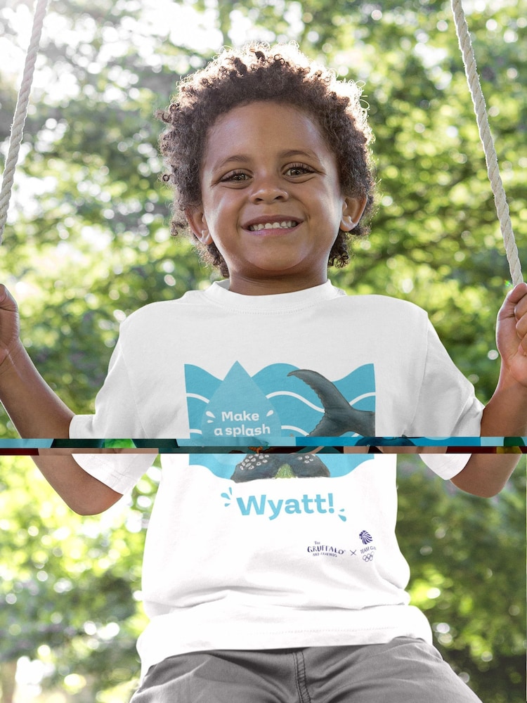 Star Editions Snail and Whale Make a Splash 100% Cotton Personalised Team GB White T-Shirt - Image 1 of 3