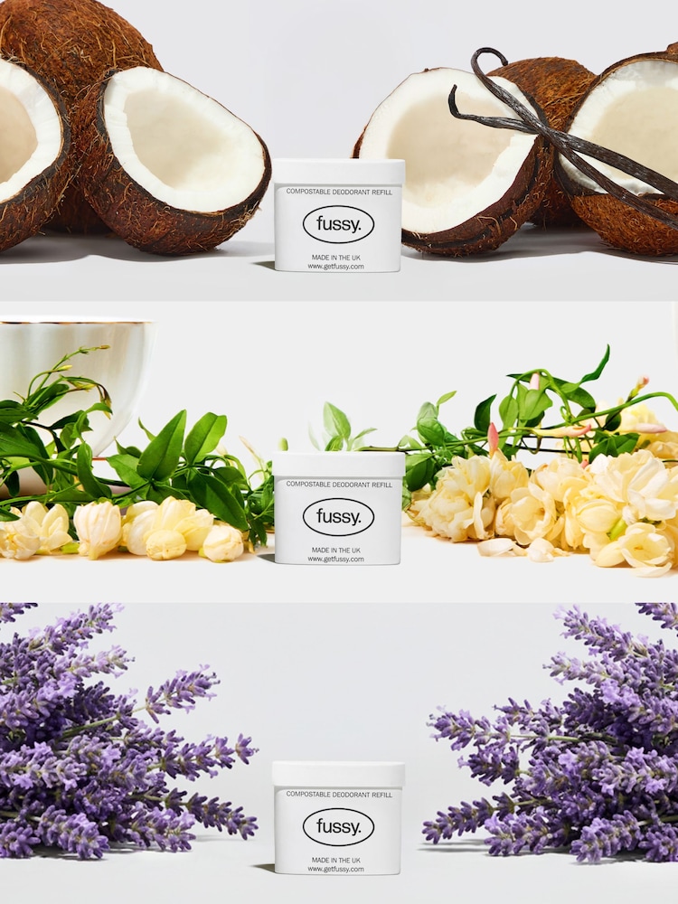 Fussy Deodorant Refill Pack: Coconut Milk, Jasmine Bloom, Lavender Fields - Image 2 of 4 Fussy Deodorant Refill Pack: Coconut Milk, Jasmine Bloom, Lavender Fields - Image 2 of 4