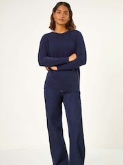 Roman Blue Plain Soft Crew Neck Jumper - Image 1 of 5