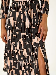 Roman Black Stretch Abstract Belted Dress - Image 5 of 5