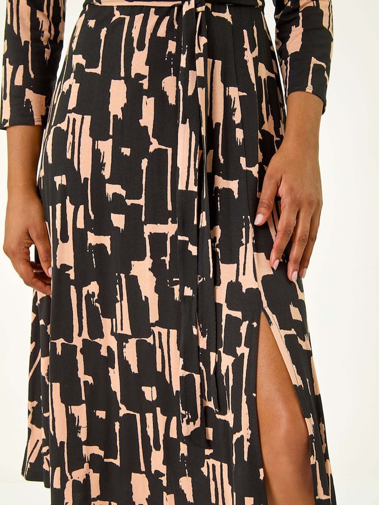 Roman Black Stretch Abstract Belted Dress - Image 5 of 5