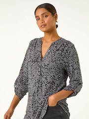 Roman Grey Animal Print Stretch Blouse - Image 1 of 5