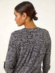 Roman Grey Animal Print Stretch Blouse - Image 2 of 5
