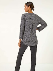 Roman Grey Animal Print Stretch Blouse - Image 3 of 5
