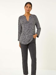 Roman Grey Animal Print Stretch Blouse - Image 4 of 5