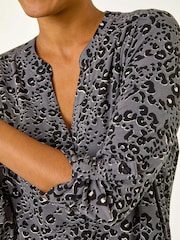 Roman Grey Animal Print Stretch Blouse - Image 5 of 5