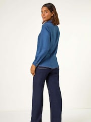Roman Blue Button Up Pocket Detail Collar Shirt - Image 4 of 6
