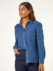Roman Blue Button Up Pocket Detail Collar Shirt - Image 5 of 6