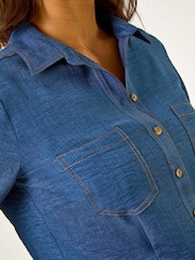 Roman Blue Button Up Pocket Detail Collar Shirt - Image 6 of 6