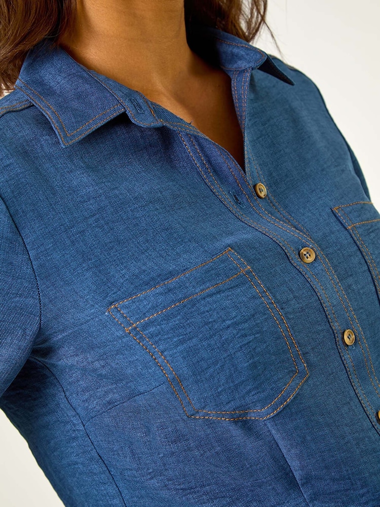 Roman Blue Button Up Pocket Detail Collar Shirt - Image 6 of 6