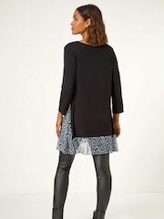 Schwarz - Roman Stretch-Top mit Animal Print und kontrastierendem Mesh-Saum - Bild 2 von 5