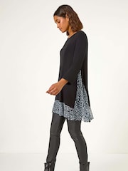 Schwarz - Roman Stretch-Top mit Animal Print und kontrastierendem Mesh-Saum - Bild 3 von 5