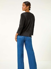 Roman Black Stretch Tie Detail Plisse Cardigan - Image 4 of 6