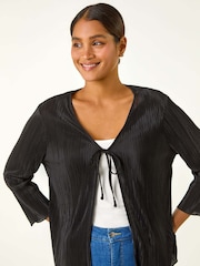 Roman Black Stretch Tie Detail Plisse Cardigan - Image 5 of 6