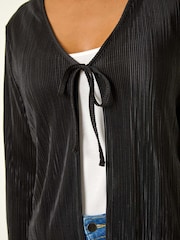 Roman Black Stretch Tie Detail Plisse Cardigan - Image 6 of 6