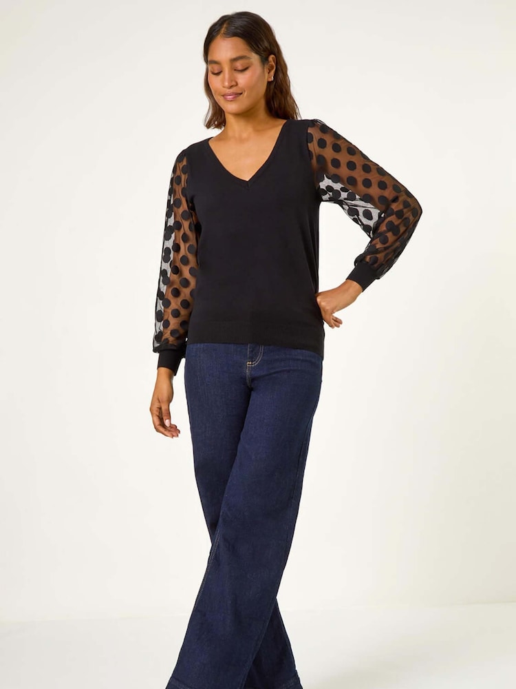 Negro - Roman Polka Dot Sleeve Knit Jumper - Imagen 2 de 5 Negro - Roman Polka Dot Sleeve Knit Jumper - Imagen 2 de 5