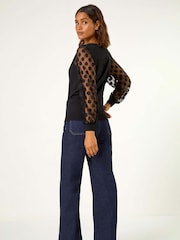 Negro - Roman Polka Dot Sleeve Knit Jumper - Imagen 3 de 5
