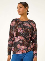 Roman Orange Banded Paisley Stretch Top - Image 1 of 5