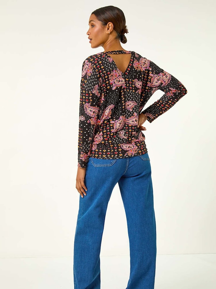 Roman Orange Banded Paisley Stretch Top - Image 2 of 5