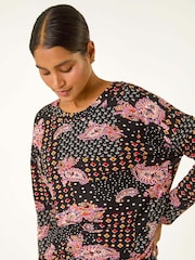 Roman Orange Banded Paisley Stretch Top - Image 4 of 5