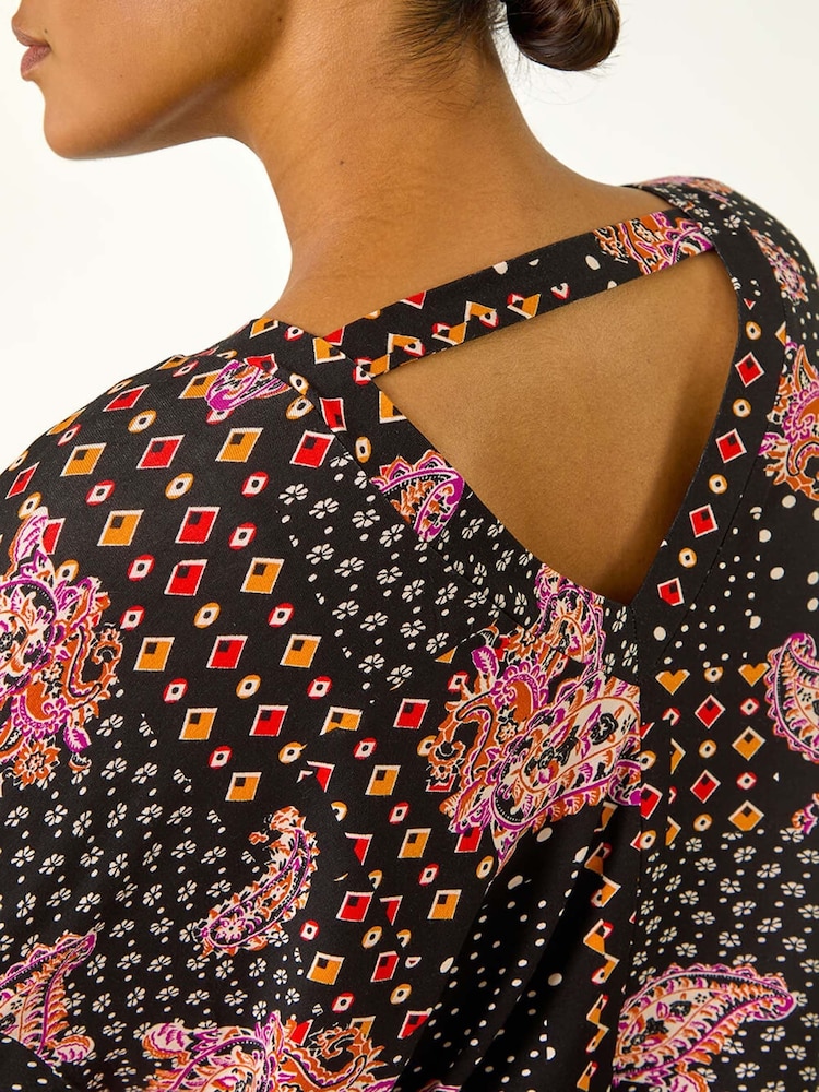 Roman Orange Banded Paisley Stretch Top - Image 5 of 5
