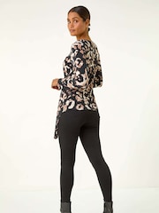 Roman Black Stretch Animal Print Twist Top - Image 3 of 5