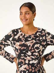 Roman Black Stretch Animal Print Twist Top - Image 4 of 5
