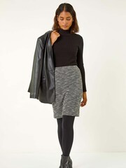 Roman Black Textured Stretch Knee Length Skirt - Image 2 of 5