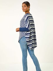 Roman Blue Contrast Stripe Tunic Stretch Top - Image 1 of 5