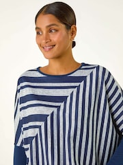Roman Blue Contrast Stripe Tunic Stretch Top - Image 4 of 5