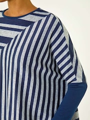Roman Blue Contrast Stripe Tunic Stretch Top - Image 5 of 5