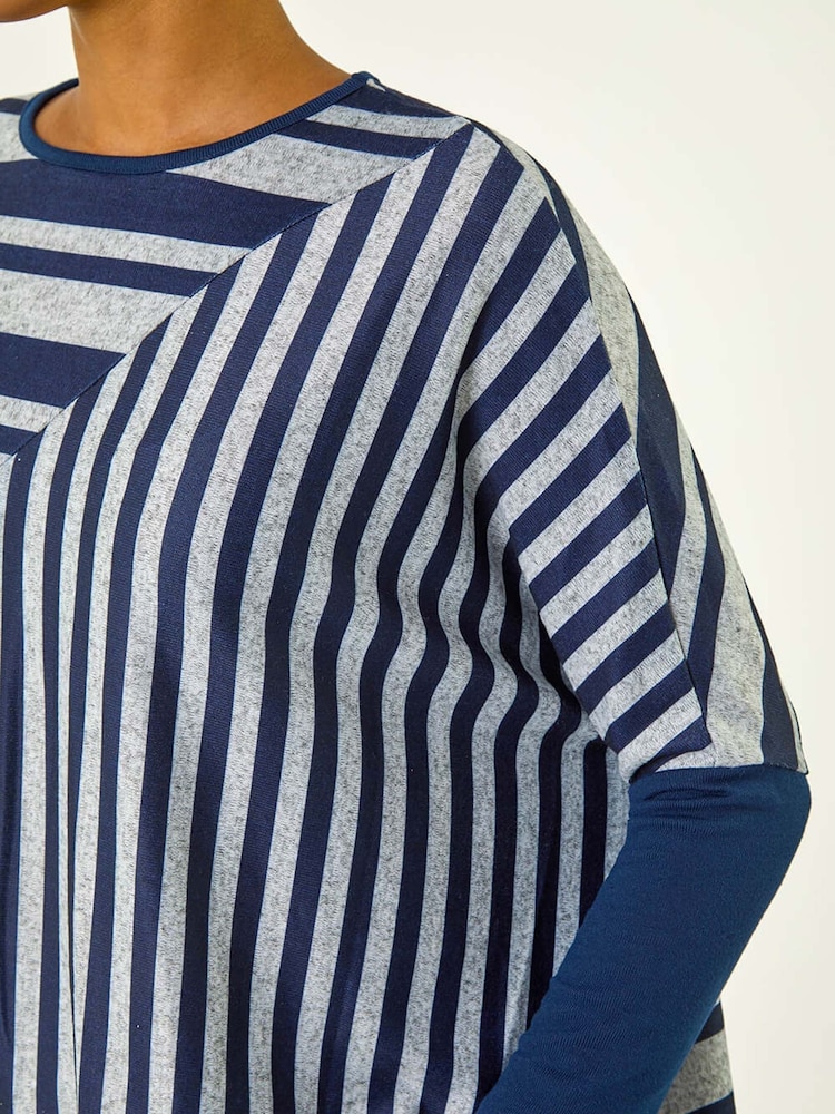 Roman Blue Contrast Stripe Tunic Stretch Top - Image 5 of 5