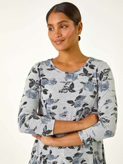 Roman Grey Floral Print Pocket Detail Tunic Stretch Top - Image 4 of 5