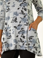 Roman Grey Floral Print Pocket Detail Tunic Stretch Top - Image 5 of 5