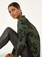 Roman Green Floral Chiffon Hem Blouse - Image 2 of 5