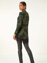 Roman Green Floral Chiffon Hem Blouse - Image 3 of 5