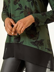 Roman Green Floral Chiffon Hem Blouse - Image 5 of 5