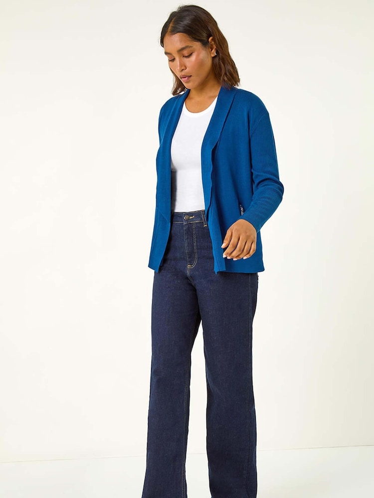 Roman Blue Zip Detail Collared Cardigan - Image 1 of 5 Roman Blue Zip Detail Collared Cardigan - Image 1 of 5